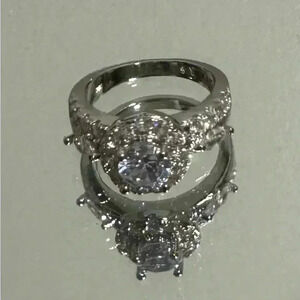 🆕 Piatella ring,1/2 carat cut, side accents, 14k white gold plated …